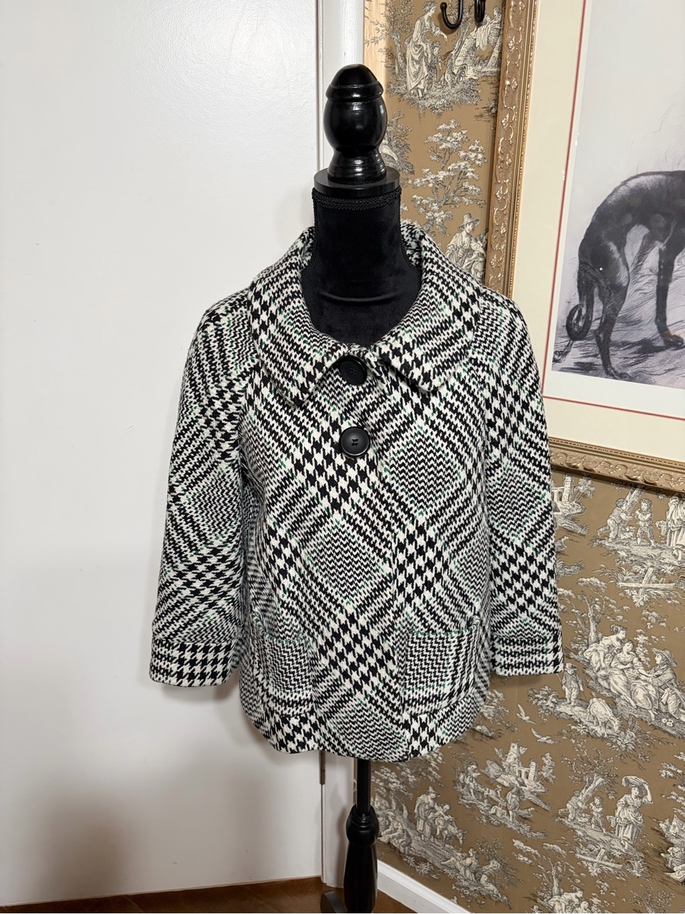 SUNNY LEIGH Vintage Black & White Plaid Swing Coat